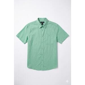 R&R Casual Men's Green Short Sleeve Shirt Large L Tropical Palm Jacquard